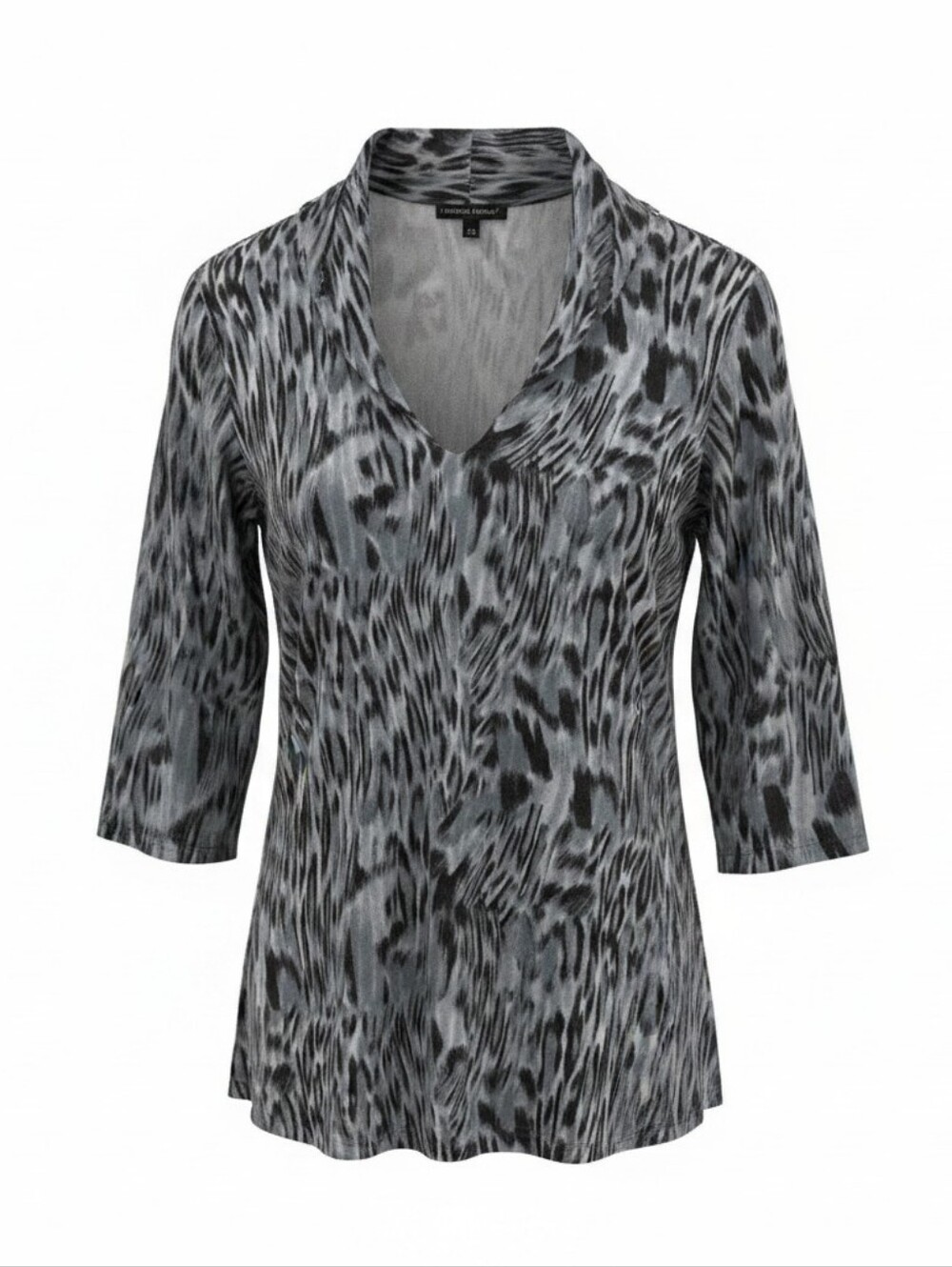 Fabrizio Gianni Black & Gray Printed V-Neck Tunic Size M